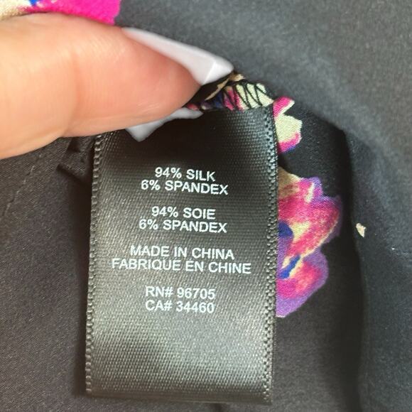 Rebecca Taylor Blouse Black Pink 6 Floriana Long Sleeve Silk Feminine Floral Top - Picture 9 of 15